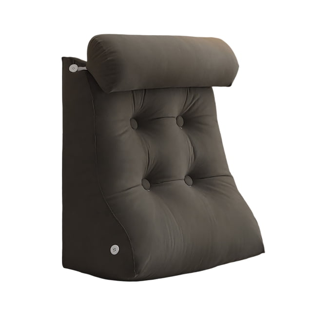 Reading Bed Resting Pillow Arc Shaped Raised Backrest Soft Fabric Ergonomic Back Neck Support Washable Detachable Side Pocket 45x55cm for Sofa Bed Window Decoration