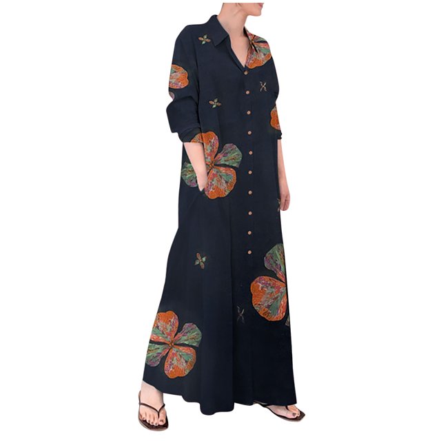 PVCS Chemise Habillée Femme Longue Jupe Manches Longues Poche Automne Printemps Col Chemise