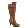 thumbnail image 1 of Bottes à Talons Hauts à Fermeture Éclair à Bout Rond Décontractées pour Femmes Dames Mode (Tan, 8), 1 of 5