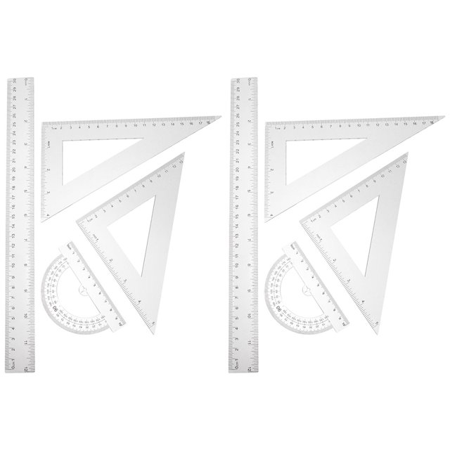 Ensemble de Règles en Plastique Transparent Quatre Pièces avec Protracteur et Triangle pour Usage Domestique Très Durable PS