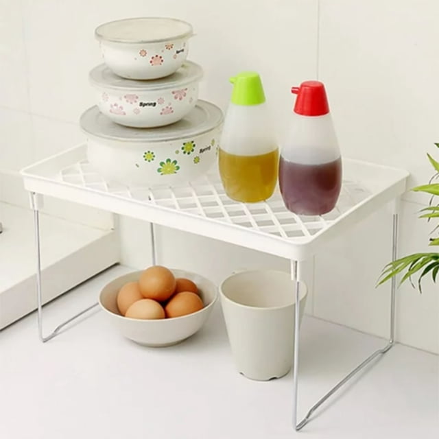 Oleegame 1PC Produce Storage Storage Rack White Wire Stacking Cabinet Shelf Stackable Foldable Stand Rack Desk Countertops Storage Holder Shelf Saving Shelf White