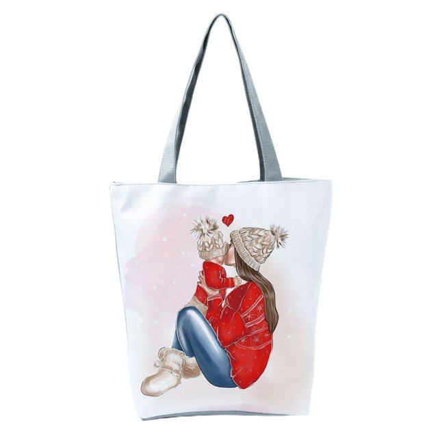 Big Capacity Washable Foldable Shoulder Pouch Cute Mom Baby Print Tote Pouch for Work