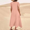 thumbnail image 5 of Bigersell Robes à Manches Longues pour Femmes Offres Femme Col Rond Manches Courtes Robe Chemise Midi Style D-27 Robes Formelles Invitées de Mariage pour Dames Robes d'Été Régulières, Rouge Melon D\'eau m, 5 of 5