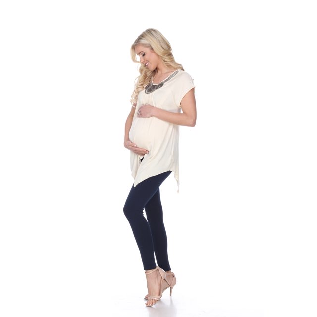 White Mark Haut Tunique Fenella de Maternité pour Femmes à Manches Courtes, Encolure Ornée
