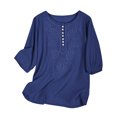 thumbnail image 1 of Yuyuzo Hauts Boho pour Femmes Chic Décontracté Chemises à Manches 3/4 Broderie Col Rond Hauts d'Été Amples T-Shirts Blouse, 1 of 7