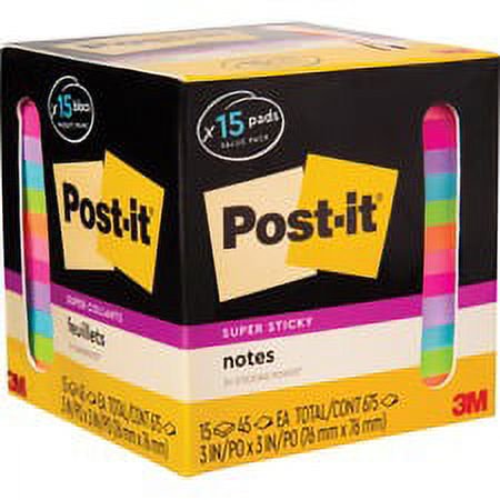 Feuillets super collants 654-15SSCP Post-it®, paquet pour bureau, couleurs assorties, 76 x 76 mm (3 x 3 po)
