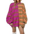 thumbnail image 1 of ORUYROP Chandail à Rayures pour Femmes Col Rond Manches Longues Tricoté Bloc de Couleur Décontracté Ample Léger pour Femmes, Orange, TTG, 1 of 5