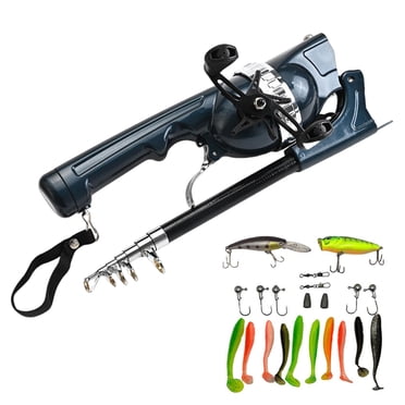 Visland Canne à Pêche Pliante avec Moulinet Spinning Intégré Ligne 80 m Poignée Ergonomique Canne à Pêche Télescopique Portable Accessoires de Pêche pour l'Extérieur