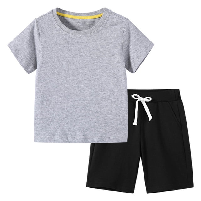 Cethrio Boys' Shorts Sets, Cotton 2-Piece Summer Drawstring Outfit Sets Gray Size 9-10 T