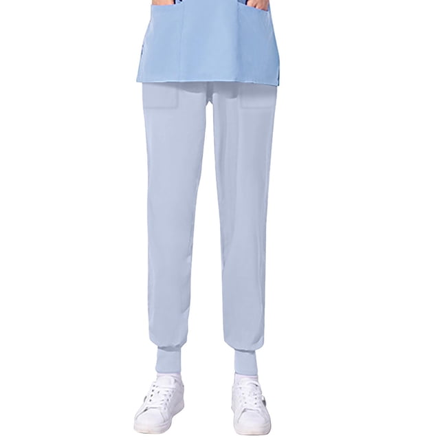 TIMIFIS Scrub for Women Solid Color Four Season Loose Bunched Feet Nurse Work Pants Scrub Pants - Spring/Summer