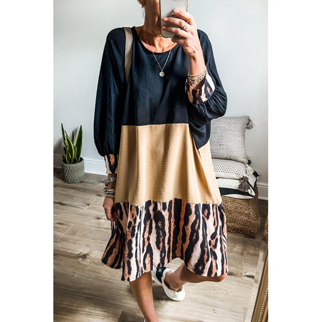 FOLUNSI Style-Savvy Mini Dress: Bishop Sleeves & Tiger Stripe Vibe