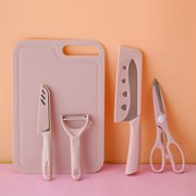 Kitchen Knife Set, Staron Stainless Steel Portable Knife Set, Chopping Board Fruit Knife Vegetable Knife Paring Knife Scissors Case Hanging Hook Easy Dry, Pink