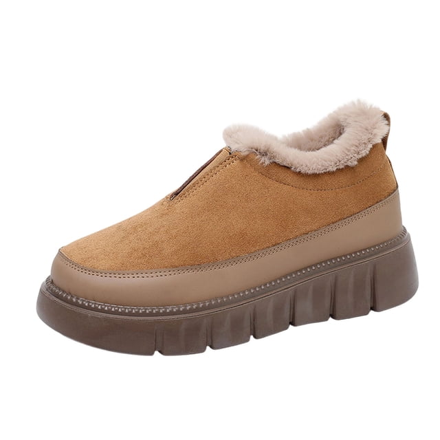 Wdhugt Fleece Lined Boots For Winter Outdoor Low Heel Flock Material Us Size 8.5 Foot Length 10.04 Inch