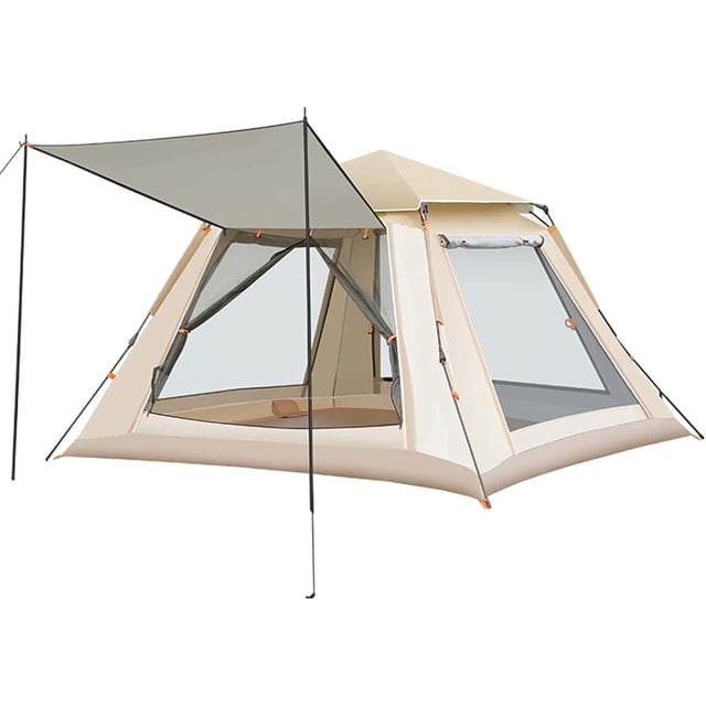 All-Season Double-Layered Oxford Cloth Camping Tent with Fiberglass Poles - Instant Setup, Windproof & Rainproof (1000mm Waterproof), UPF 50+ Sun Protection, 2 Doors & 2 Windows, Includes Floor Mat,