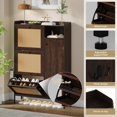 thumbnail image 4 of Yiwa Rattan Shoe Cabinet for Entryway, Hidden Wood Shoe Rack Storage with 3 Flip Drawers, Narrow Freestanding Shoe Organizer Cabinet for Hallway, Easy Assembly, 4 of 8
