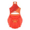 thumbnail image 4 of TiaoBug Robe de Danse Lyrique pour Filles Jupe Asymétrique à Sequins Col Licou Justaucorps de Patinage Artistique Robe Orange Fluorescent 14, 4 of 6