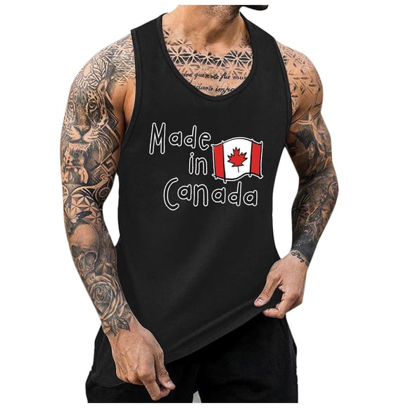 yocbz Men'S Tank Tops Mens Summer Digital 3D Printed Top Vest Sleeveless Top Vacation CANADA DAY Red,XXXL