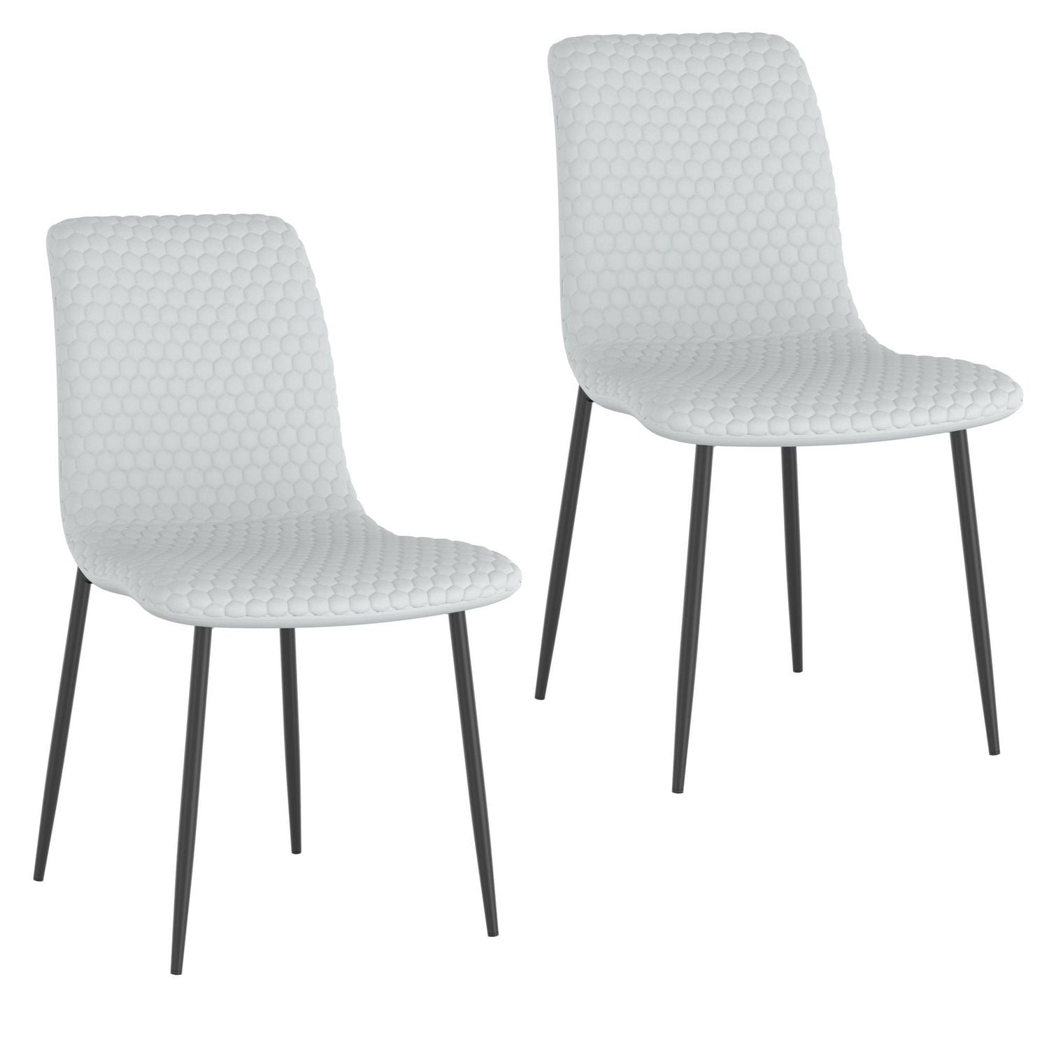 Chaise contemporaine de salle à manger en similicuir et en métal, ensemble de 2 – gris pâle et noir
