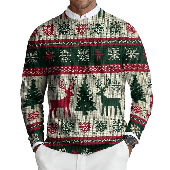 RXMEKW Christmas Sweater for Men, Long Sleeve Round Neck Top, Loose Fit Casual Pullover for Holiday Parties and Winter Daily Wear