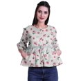 thumbnail image 1 of Moomaya T-Shirt à Col Rond pour Femmes à Manches Évasées, Haut Court en Coton Imprimé, Haut Décontracté, 1 of 4