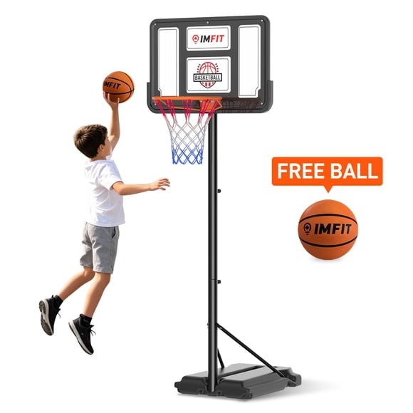 IMFIT Adjustable Basketball Hoop for Kids & Toddlers, Free Basketball, Portable Basketball Net, 3.8-7 ft Height Adjustable Hoop, Indoor Outdoor Basketball Goal with Backboard & Wheels