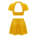 thumbnail image 3 of Hansber Robe de Danse Jazz Lyrique à Sequins pour Filles 2 Pcs Crop Top Contemporain Dos Ouvert avec Jupe Or 4, 3 of 6