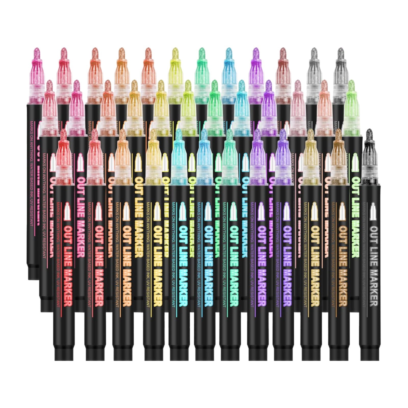 Marker Pens, Cxui Double Line Metallic Markers Set, Self-Outline Glitter Pens for Card Making & Diy Crafts, Shimmering Drawing Tools with Quick-Dry Ink