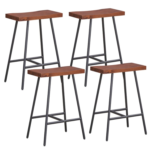 Gymax Tabouret de Bar à Siège Selle, Ensemble de 4 Tabourets de Comptoir avec Surface de Siège Incurvée
