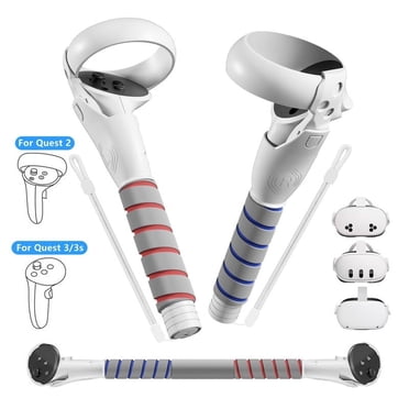 Accessoires de Poignée de Manette pour Accessoires VR Oculus Quest 3S/3/2, Long Bâton et Poignées d'Extension à Double Poignée Compatibles avec Meta Quest pour Gorilla Tag Beat Saber Golf Club Baseball Multi-Jeux