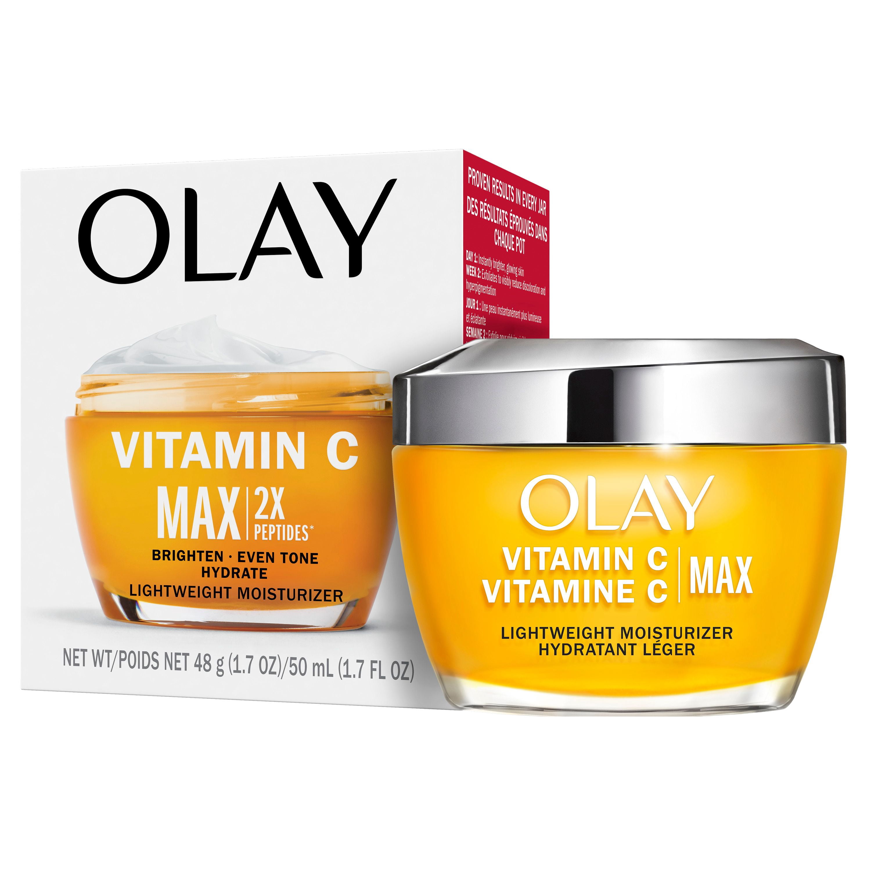 Olay Vitamin C Max Face Moisturizer, Brightening Cream, Hydrating, Evens Tone, Dark Spot & Hyperpigmentation Reduction, Glowing Skin Care 50 mL