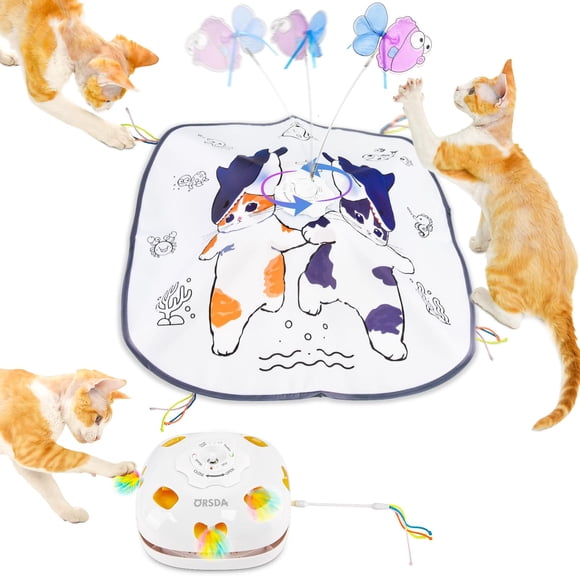 ORSDA Interactive Cat Toys for Indoor Cats Rechargeable Hide and Seek Cat Toy Motion Cat Toys Moving Ambush Feather (5- in-1 cat Toy)