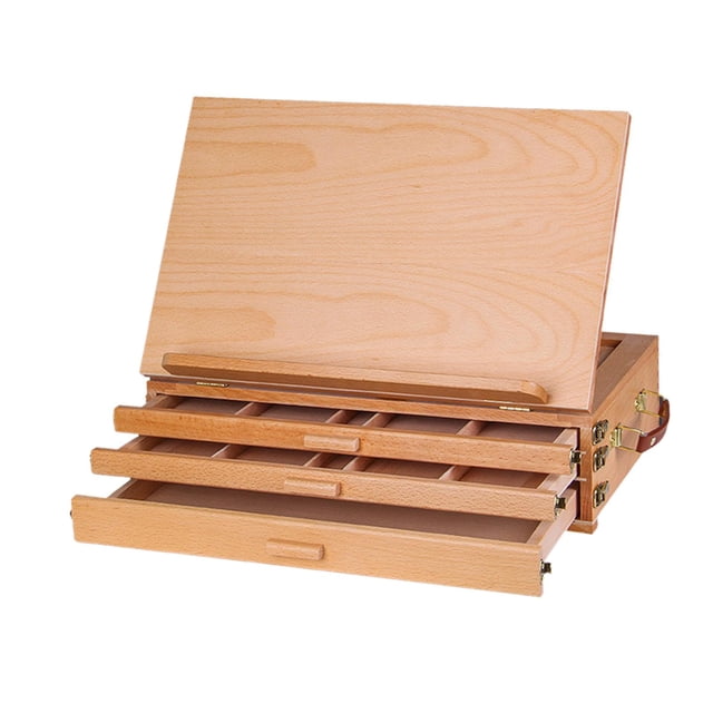 veasfak Beech Wooden Tabletop Sketch Box Easel Drawer 40x27CM 3 in 1