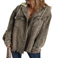 thumbnail image 1 of Womens Corduroy Shacket Jacket Long Sleeve Button Down Color Block Hooded Coat with Pockets, 1 of 7