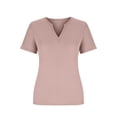 thumbnail image 3 of AherBiu Plus Size Tops for Women Summer Ribbed Knitted Casual Tops Stretchy Comfy Loose V Neck T Shirts, 3 of 5