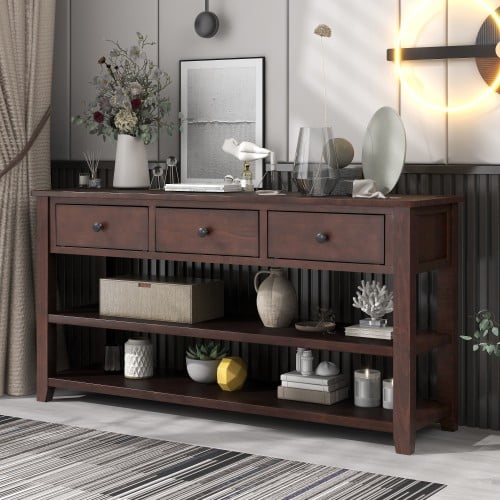 50" Solid Wood Console Table Sofa Table with Storage Drawers and Bottom Shelf Entryway Table for Entry Hallway Foyer Sofa Couch Table, Espresso