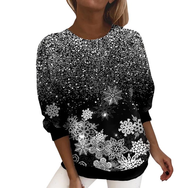Ketyyh-chn99 T-Shirt pour Femmes Mode Blouse Ample Manches Longues Col Rond Tunique Ligne A Blouse Blanc,P