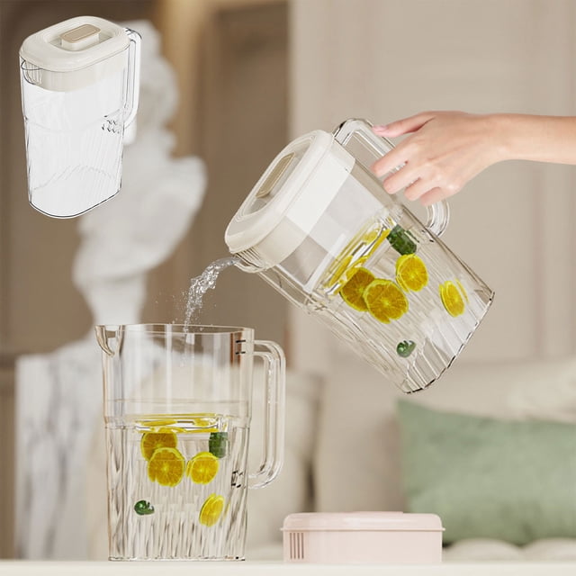 Fridja 2500ML Plastic Pitcher with Lid and Spout, Large Capacity Water Pitcher for Hot/Cold Water, Large Iced Tea Pitcher for Lemonade, Coffee, Juice, Iced Tea and Beverage, Brown