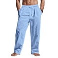 thumbnail image 2 of WRKEKC Casual Pants for Men Solid Color Spring Summer Thin Cotton Linen Look Leisure Straight Leg Tie Drawstring Trousers, 2 of 9