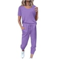 thumbnail image 1 of Yuyuzo Womens Workout Sets 2 Piece Short Sleeve Crew Neck T-Shirts Drawstring Jogger Pants with Pockets, 1 of 5