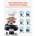 thumbnail image 2 of KFFKFF Trinocular Microscope, 40-5000X Magnification, Professional Compound Microscope for Adult with Phone Adapter, LED Light, Aluminum Alloy Body, for Lab, School, Home, Education, 2 of 9