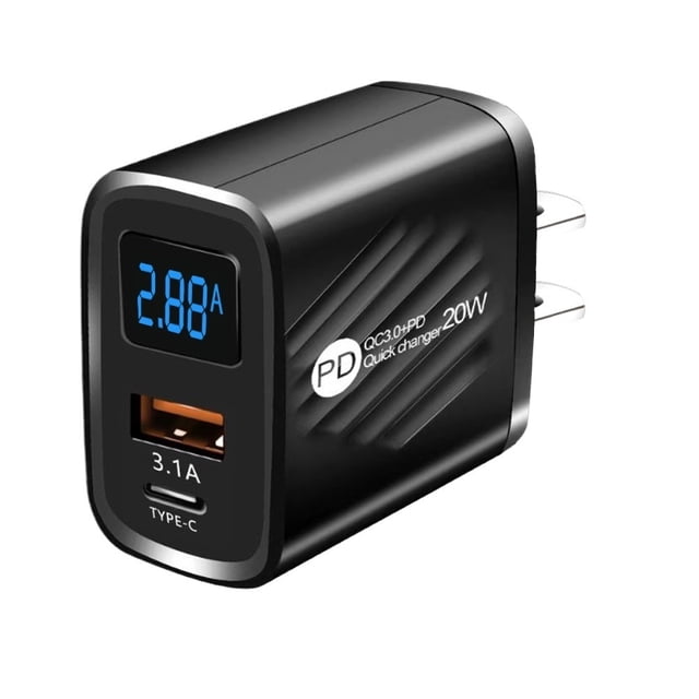 Chargeur Mural Rapide USB 12W Chargeur USB Type‐C PD Affichage Numérique 3.0 Charge Rapide USB, Charge Rapide Multifonctionnelle