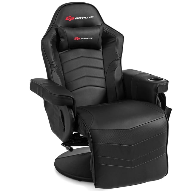 Goplus Fauteuil de Massage de Jeu Inclinable Chaise de Course Pivotante Noir