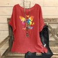 thumbnail image 2 of QATAINLAV Hauts d'Été pour Femmes en Coton et Lin de Plage Mode Tunique à Imprimé Papillon T-Shirts Amples Décontractés Col Rond Manches Courtes Blouses Fluides Offres Éclair d'Aujourd'hui Rouge P, 2 of 8