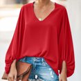 thumbnail image 2 of Pompotops Fashion Woman Long Sleeve V-Neck T-Shirt Summer Solid Loose Blouse Tops, 2 of 9