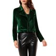 thumbnail image 1 of INSPIRE CHIC Women's Velvet Notched Lapel Zipper Cropped Motorcycle Jacket M Green, 1 of 7