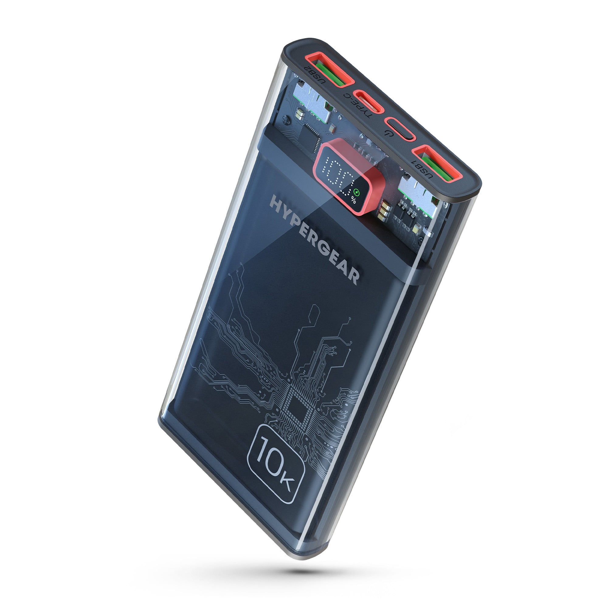 HyperGear 10000mAh Transparent 20W Single Port USB-C & 18W Dual Port USB-A Portable Power Bank