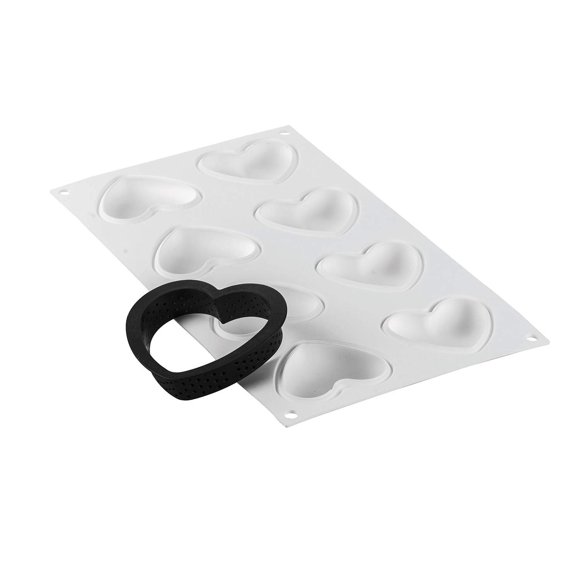 Silikomart Kit Bague Tarte Amore x Moule en Silicone avec Cavités, Chaque Pouce x Pouce x Pouce de Hauteur 2.55x2.16 x 0.59"H, 8 Cav.
