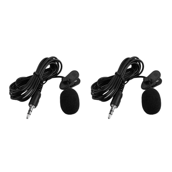 Wisewang 3.5mm Wired Lapel Microphone Indoor Outdoor Live Streaming Noise Reduction Interview 360 Degree Pickup Mic with Wind Shield Black 2Set