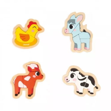 Janod 4 Wooden Farm Animal-Themed Puzzles-Children’s Toys-Educational Games-Early-Learning Toys-18 Months +