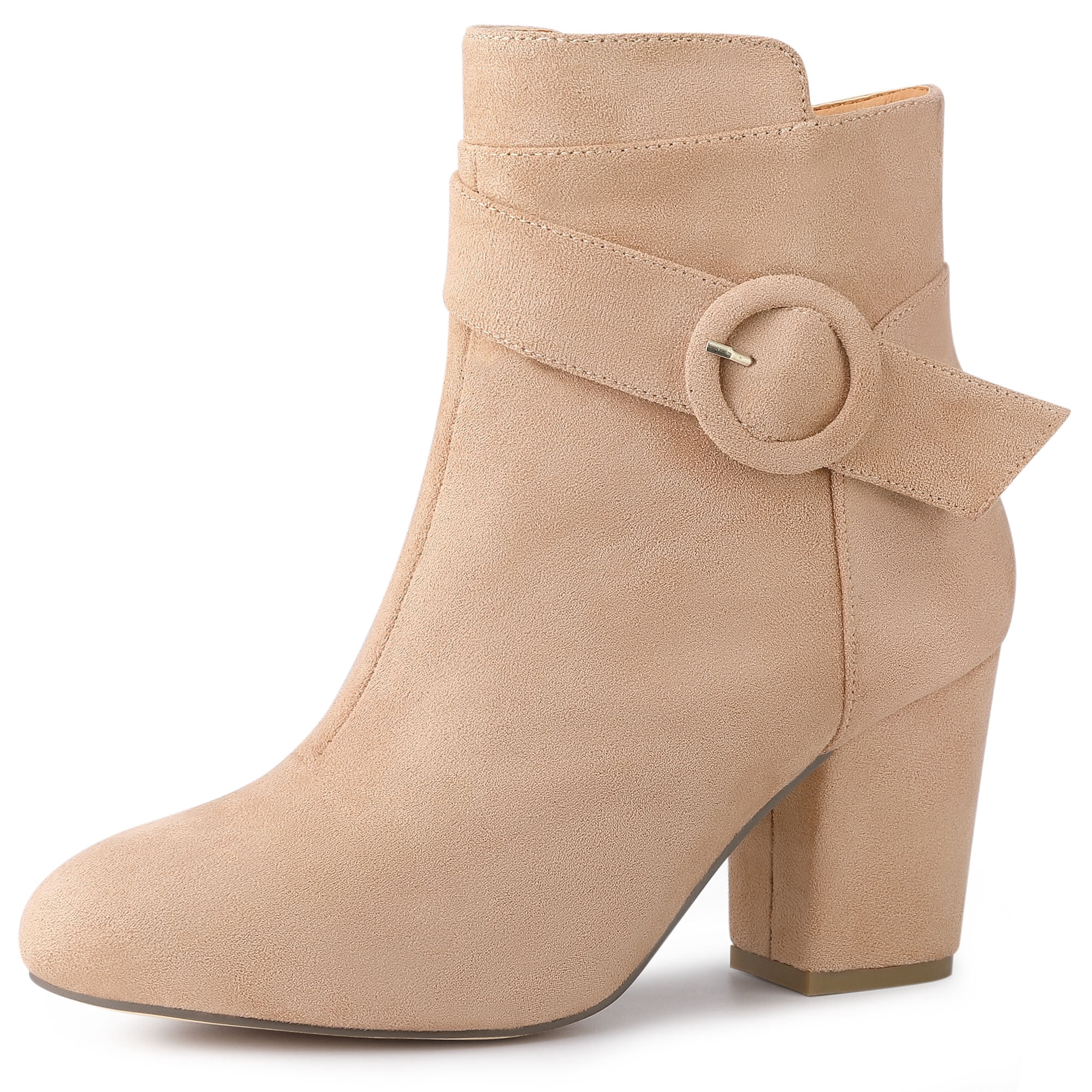 Unique Bargains Women's Round Toe Chunky Heel Zip Heeled Boots Ankle Booties